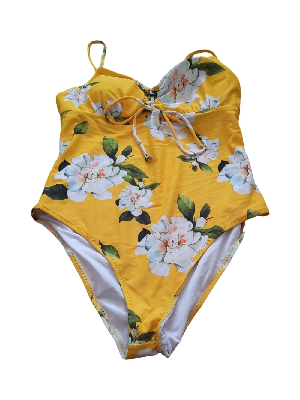 Cupshe Yellow Floral Lace-Up One-Piece Swimsuit